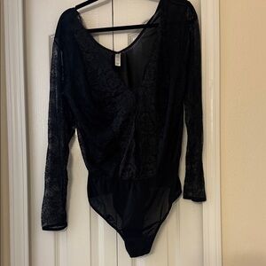 Cacique Sexy Women's Black Lace Long-Sleeve Bodysuit
